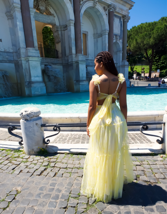 Abito Giallo in TULLE STAMPATO